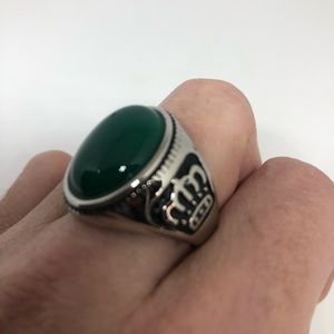 Green Chrysoprase Stainless Steel Ring - Mens'